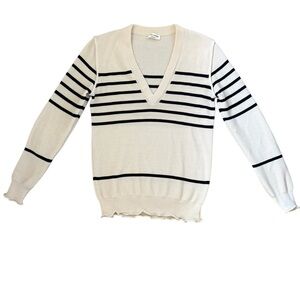 Sonia Rykiel Paris Nautical Striped V-Neck Sweater White/Navy